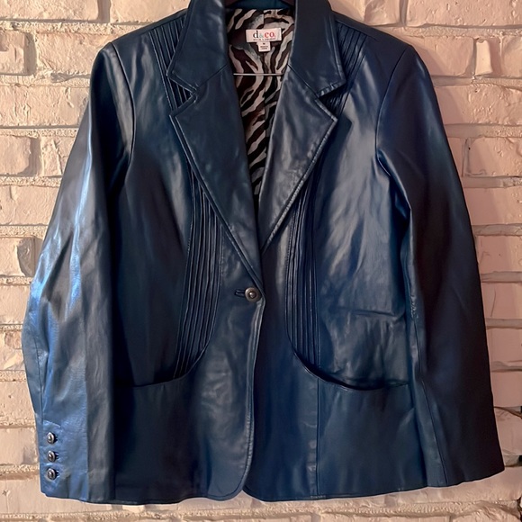Vintage DENIM & CO Blue Leather Blazer - Picture 5 of 9